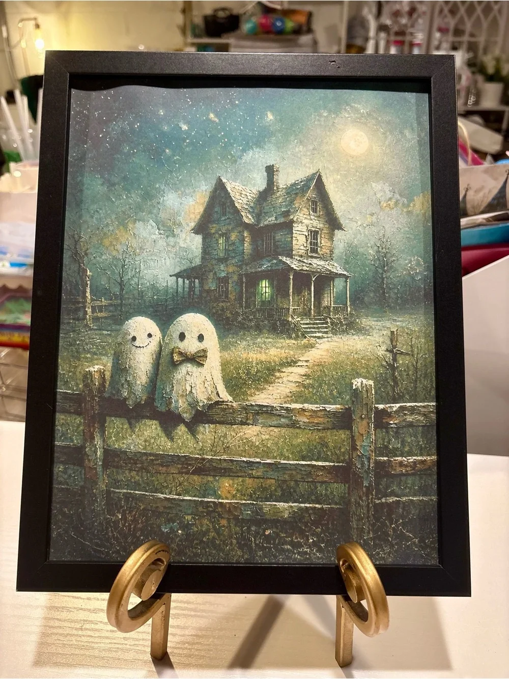 Cute Framed 8x10 Ghost and Haunted House Art Print